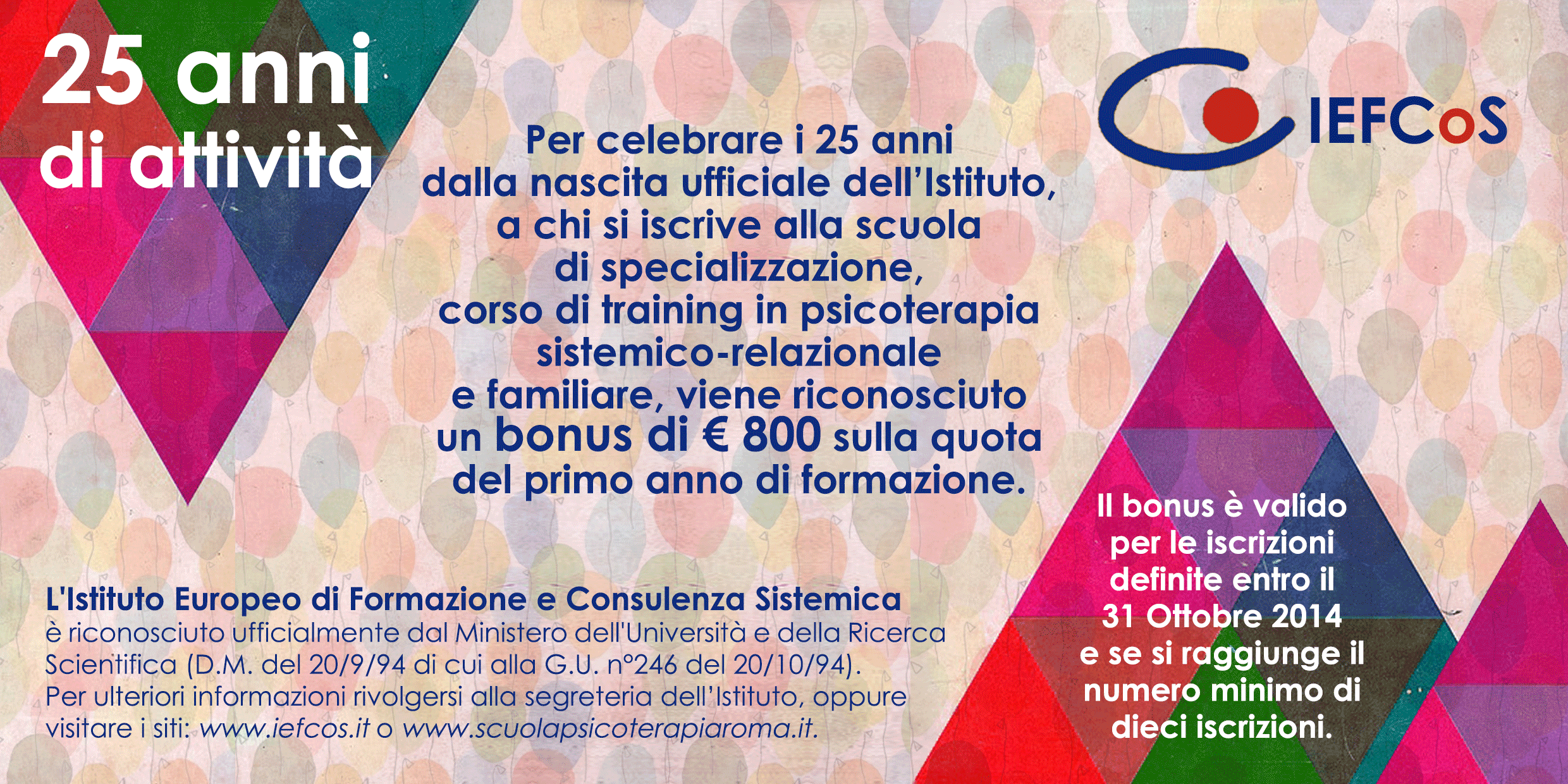 promozione per i 25 anni della Scuola di Specializzazione in Psicoterapia IEFCoS Roma